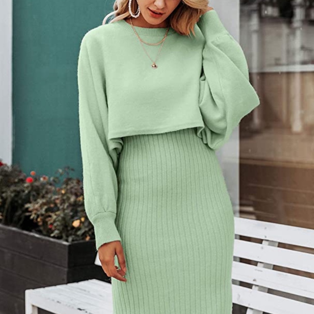 Matching Mint sweater dress and top